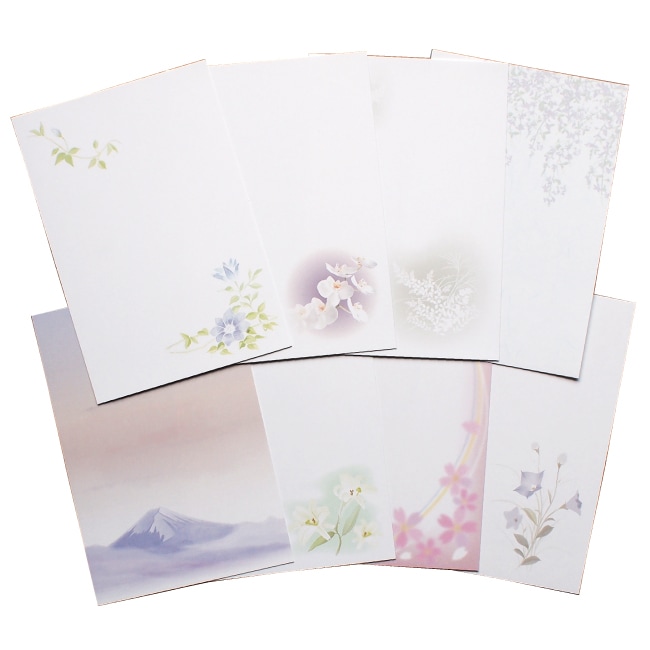 帰蝶堂で取り扱う、花柄や風景をあしらった喪中はがき用紙の絵柄例