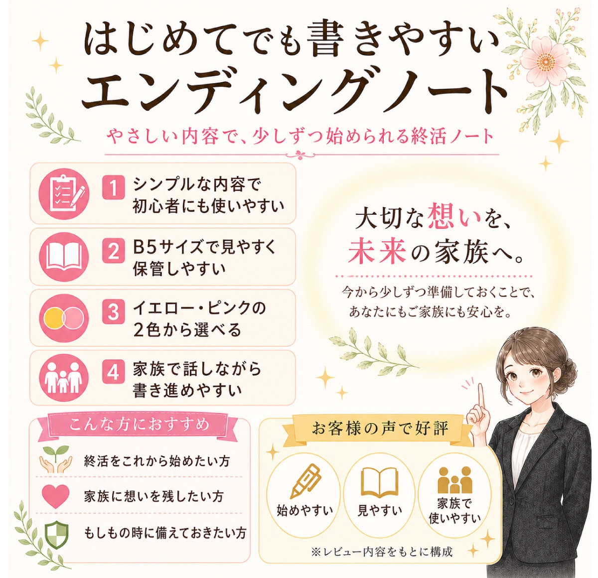 初心者にも書きやすいB5サイズのエンディングノートの特長