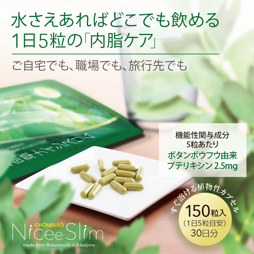 長命草ナイシスリム 水さえあればどこでも飲める1日5粒の「内脂ケア」ご自宅でも、職場でも、旅行先でも