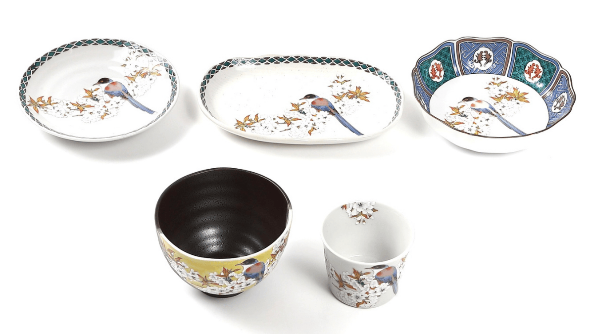 九谷焼　新品　角皿カワセミ4枚　角皿山桜に鳥3枚 カワセミ長角皿／宮本泰山堂(みやもとたいざんどう)｜愛着を持っ