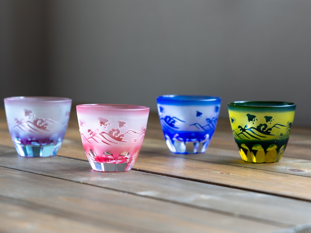 万華鏡ぐいのみ 波千鳥 | 北一硝子 まごころお届け便