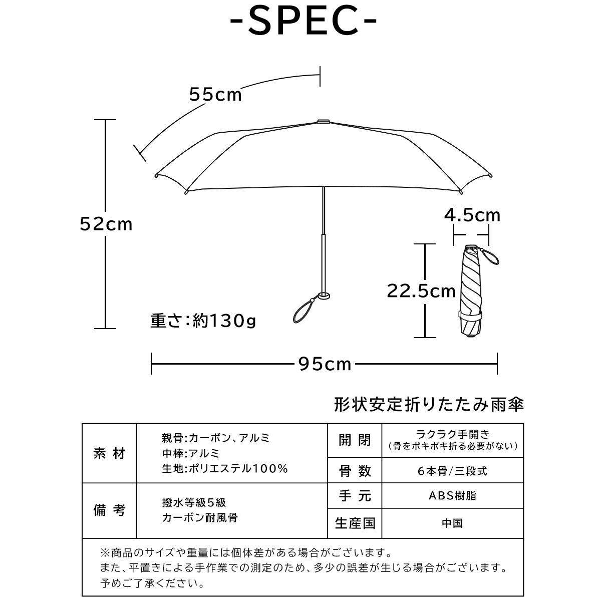 畳みやすい形状安定 雨傘 超軽量 直径95cm Selfold～forte～ | すべて