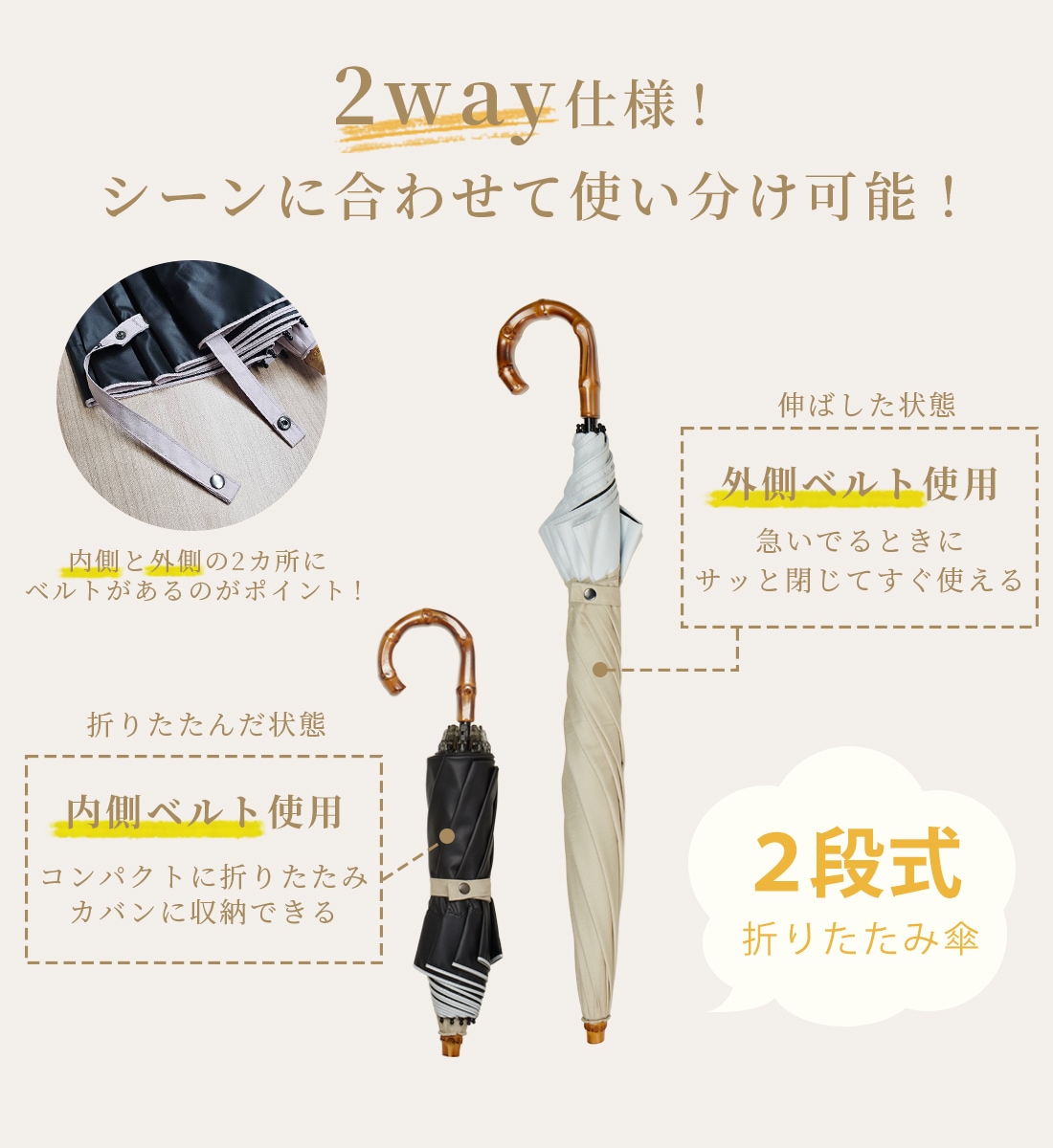 シルキーラックス 2段式 折りたたみ日傘～nino glare bicolor