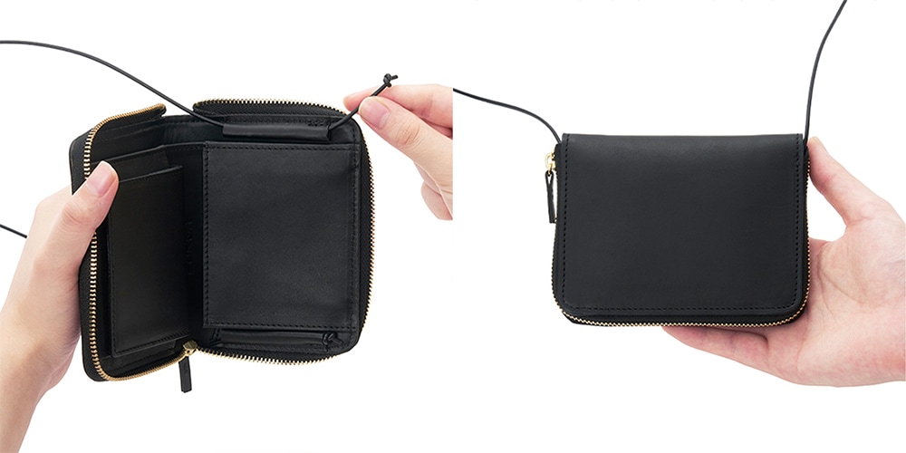 ストラップ付き財布 ショルダーウォレット 紐付き財布 コードストラップ付き 二つ折り財布 2つ折り財布 レディース ファスナー付き ジッパー付き