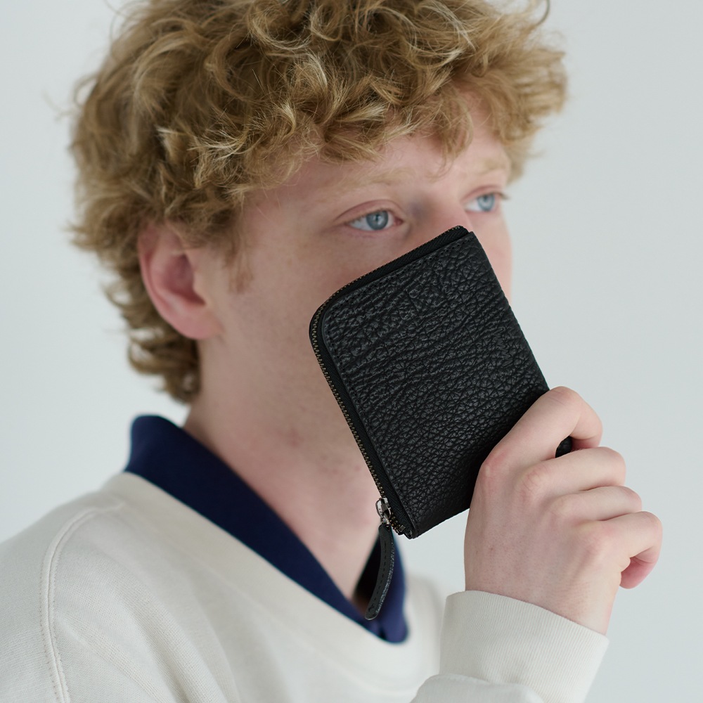 hmny コンパクト財布 W-013-SKB Compact Wallet シャークレザー エキゾチックレザー 鮫革 春財布 金運アップ