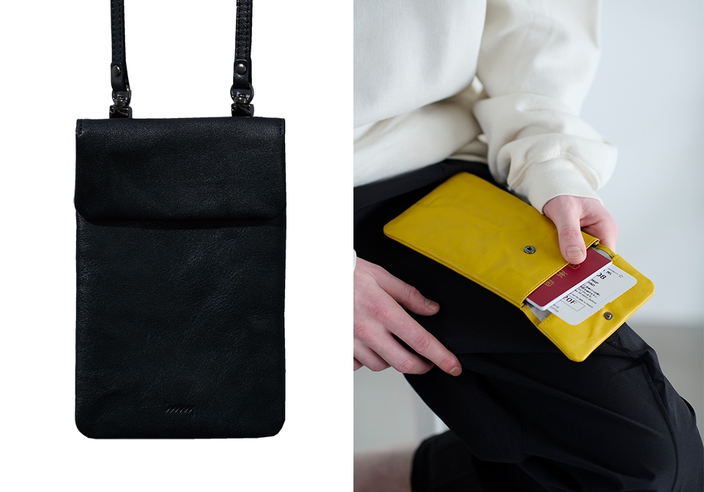 hmny B-084 スマホポーチ パスポートケース ミニバッグ サコッシュ トラベルポーチ 本革製 