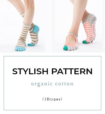 ヨガ、ティラピス用5本指ソックス / Stylish Pattern organic cotton (18types)