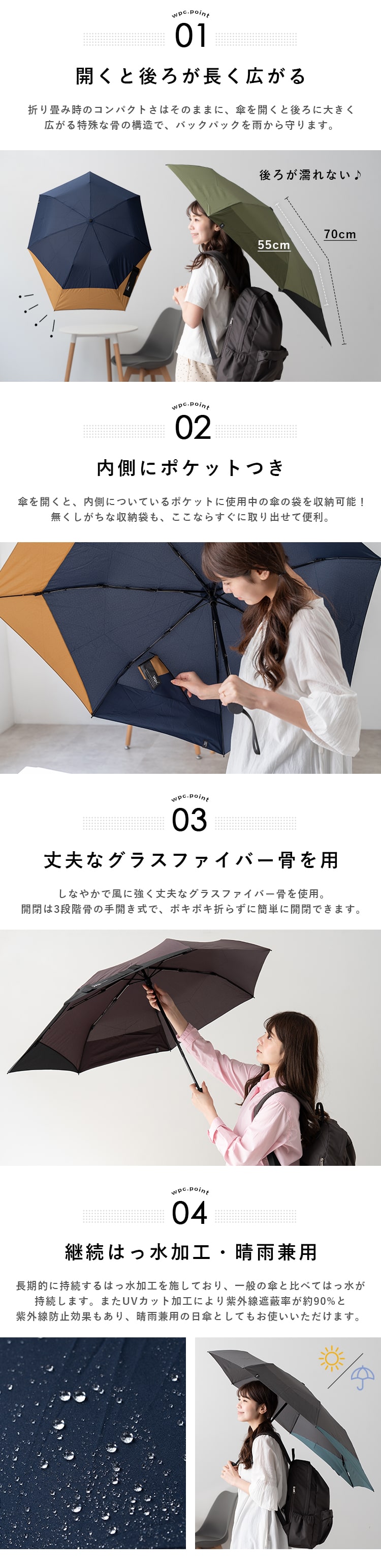 折りたたみ傘 メンズ 日傘 レディース リュックが濡れない 軽量 UV