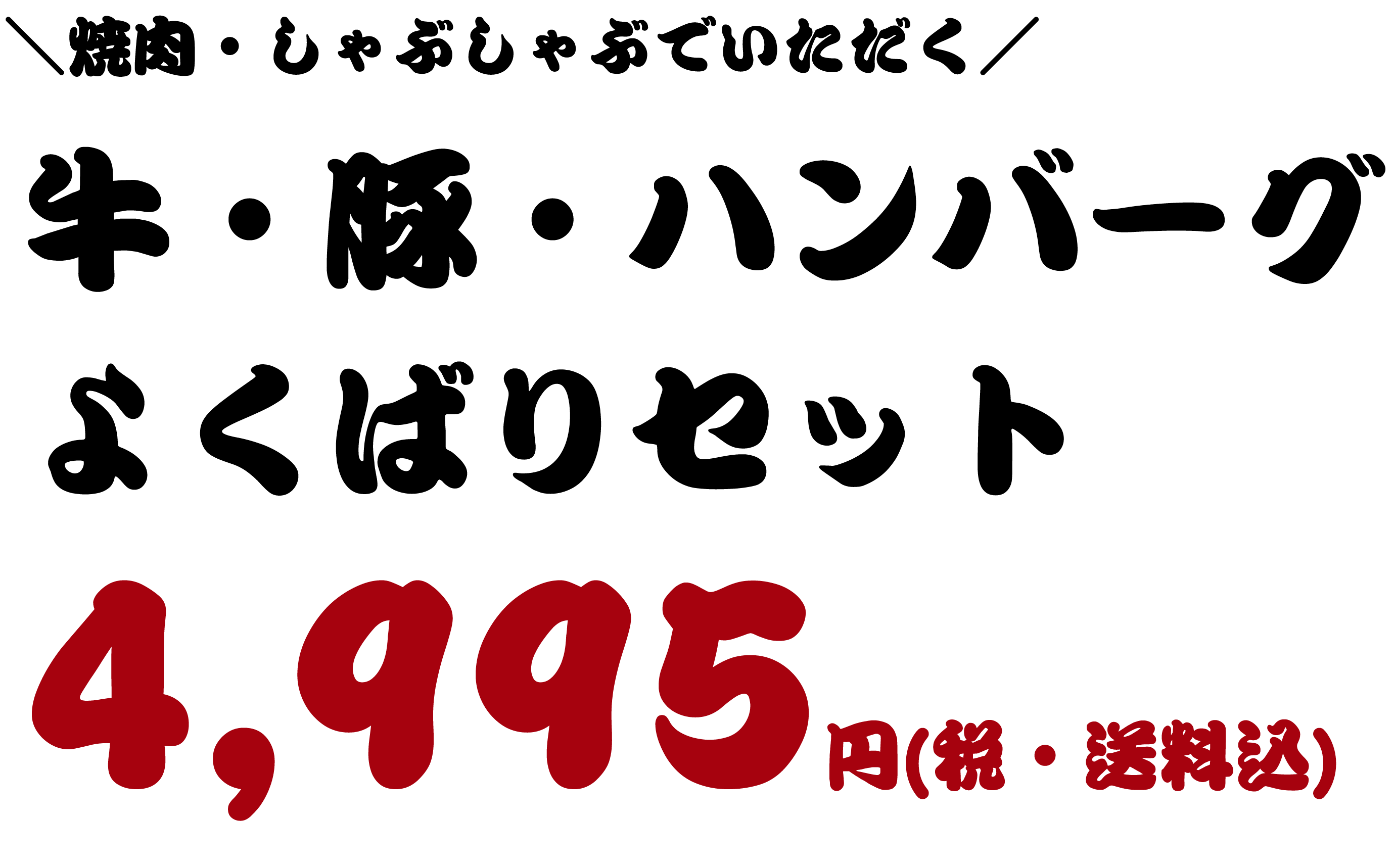 焼肉・しゃぶしゃぶでいただく牛・豚・ハンバーグよくばりセット、4995円（税・送料込）