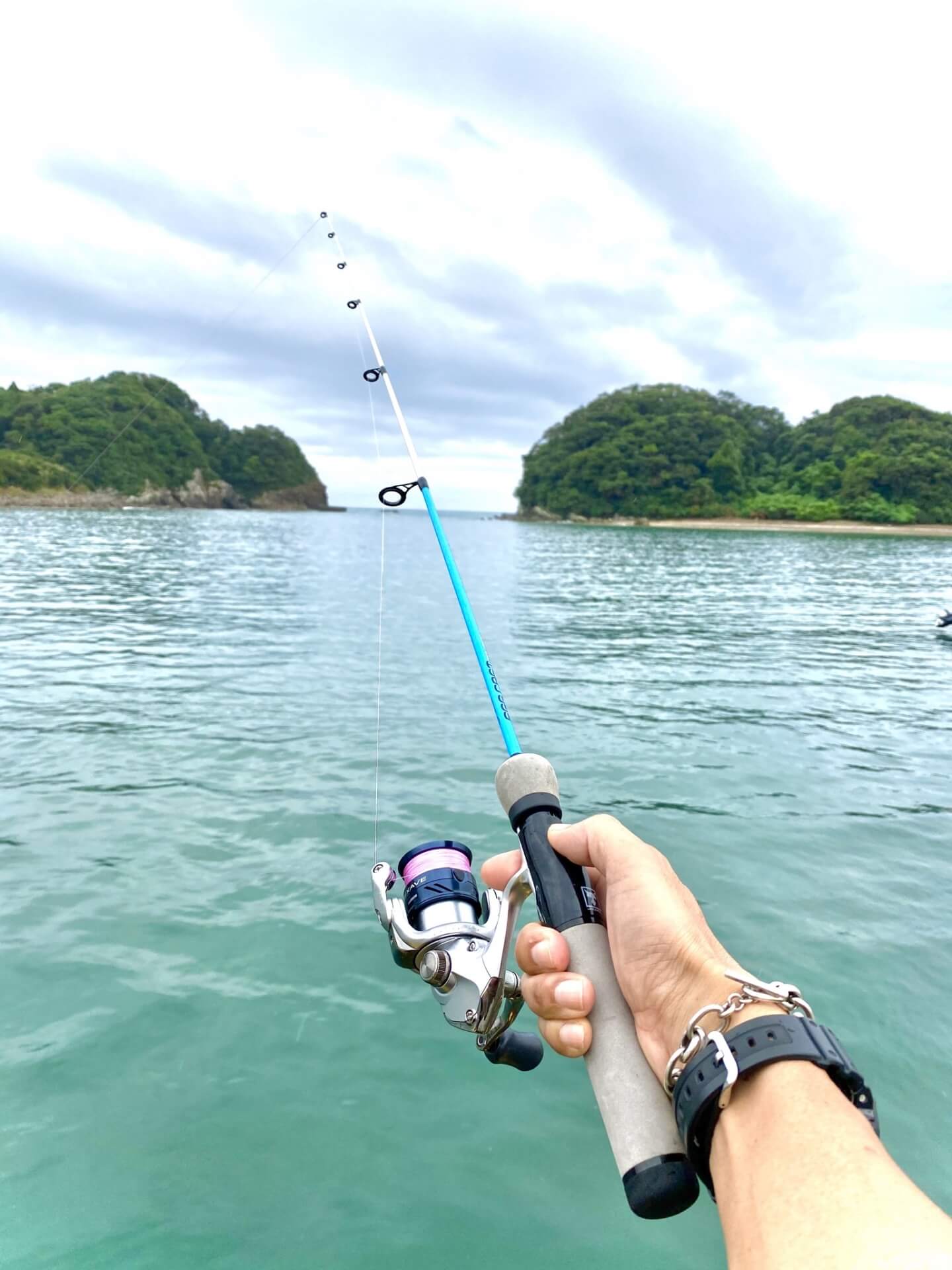 海岸線に向かって釣りをする様子