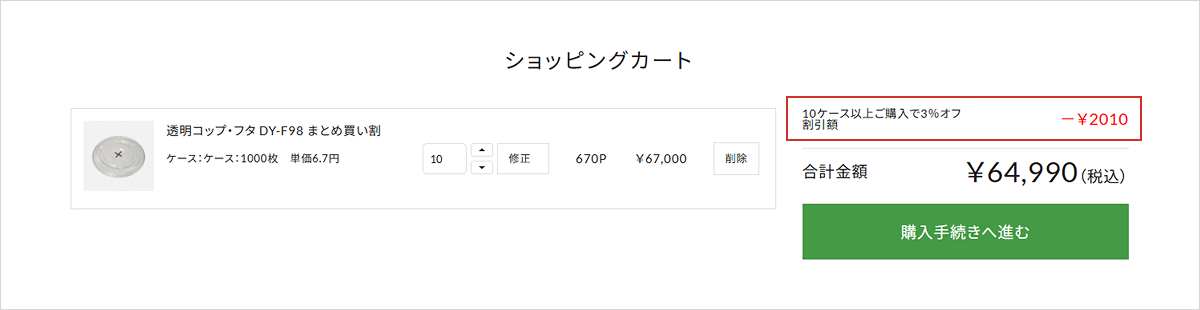 ショッピングカートでの表示