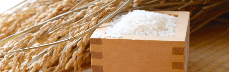 升に入った白米と稲