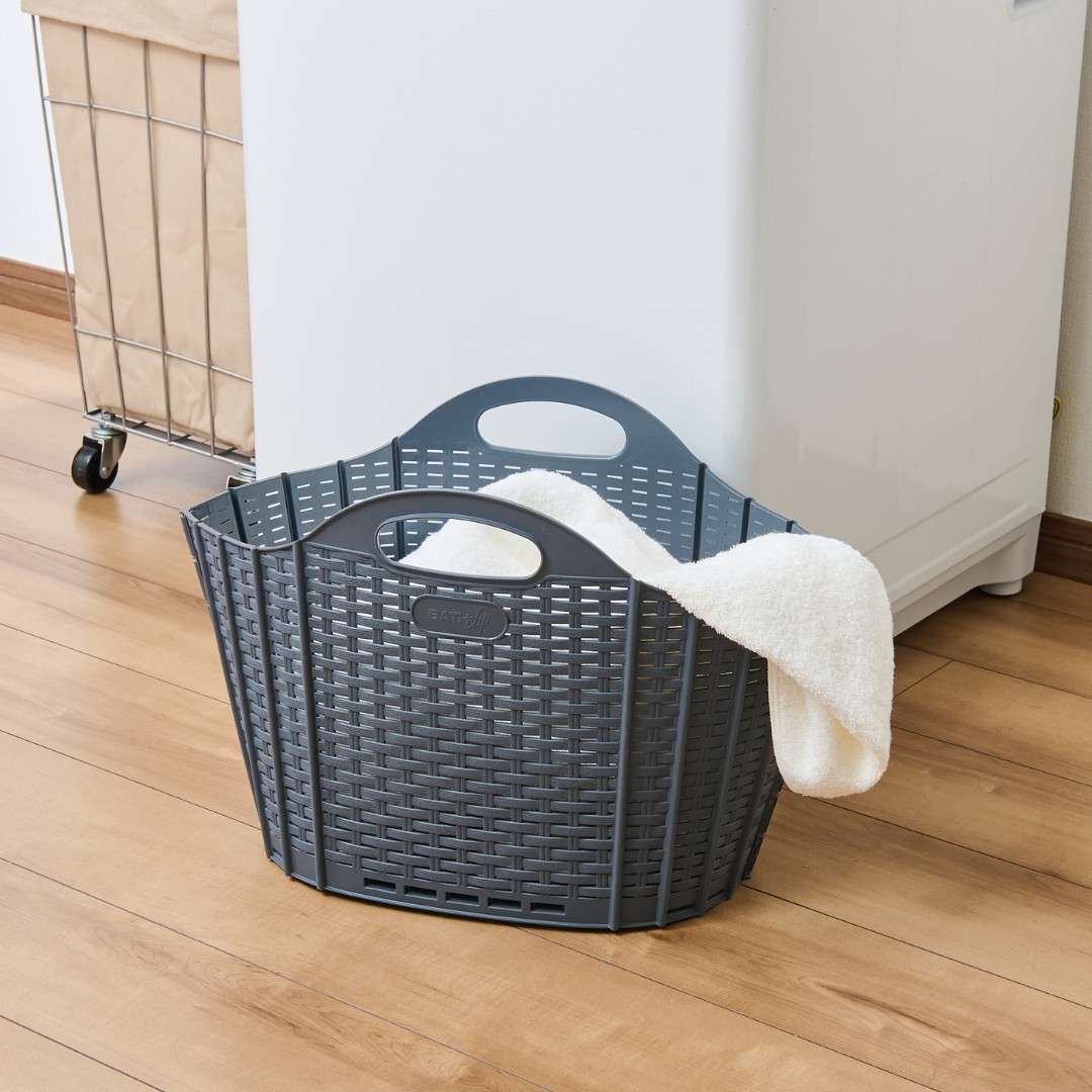 清水産業】 折りたためるランドリーバスケット ラタン ミニ｜洗濯