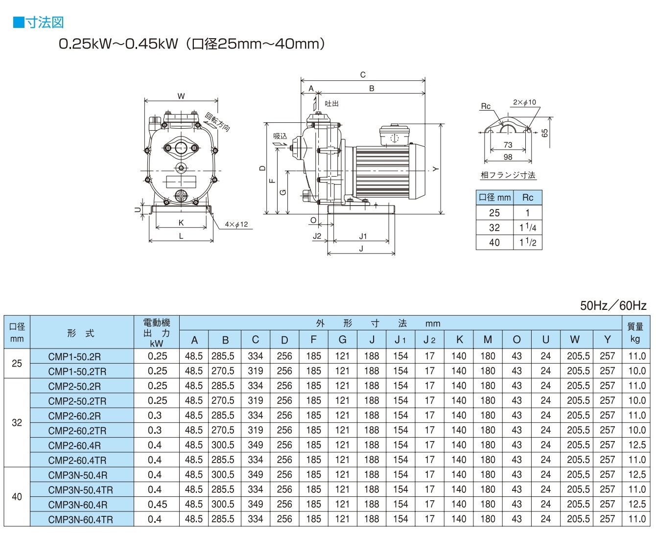 寺田ポンプ製作所 陸上ポンプ 樹脂製 直動自吸式 CMP形 50Hz モーター