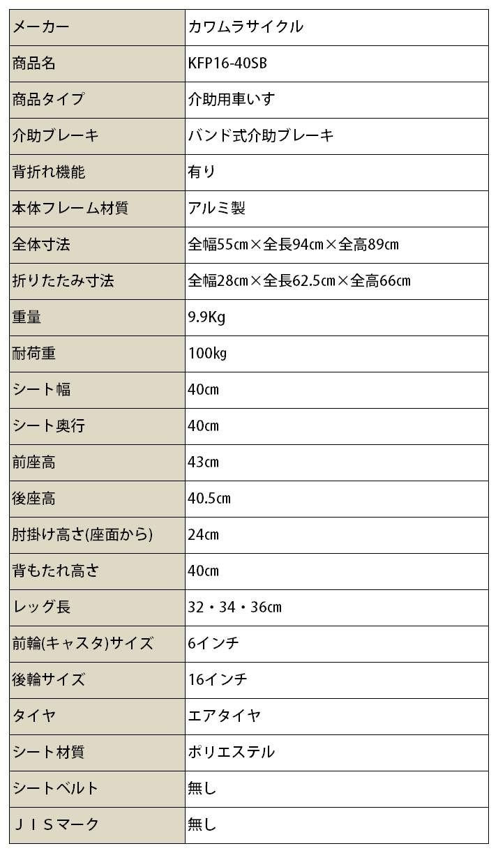 介助用車いす KFP16-40SB「ふわりす多機能タイプ（介助用）」［シート