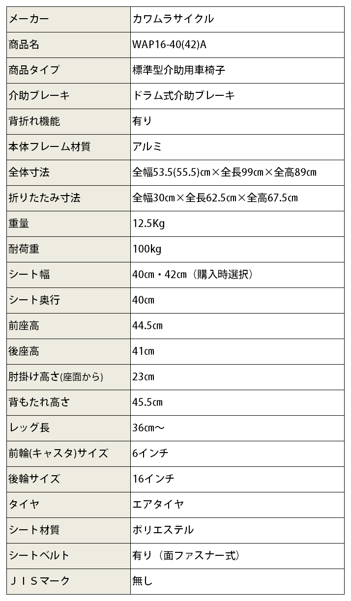 介助用車いす WAP16-40(42)A エアタイヤ仕様 「WAVIT＋(ウェイビット