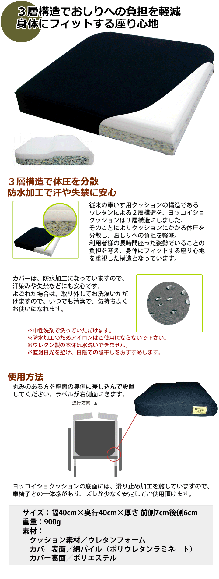 車いすクッション ヨッコイショクッション N-1 | 車いす通販のロッキー