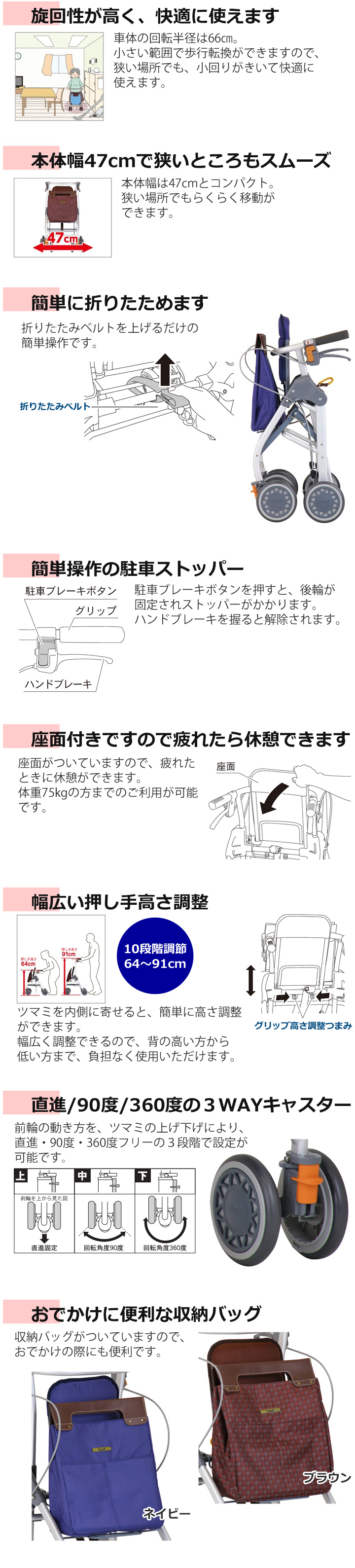 四輪歩行車 テイコブリトルスリム （WAW04）【幸和製作所】 | シルバーカー・歩行用品通販のロッキー