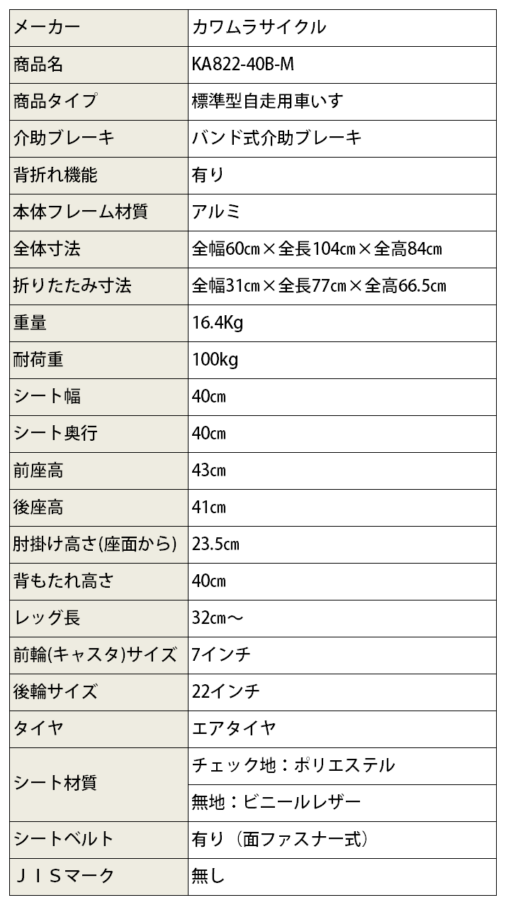 多機能 自走用車いす KA822-40B-M［シート幅40cm］ | 車いす通販のロッキー