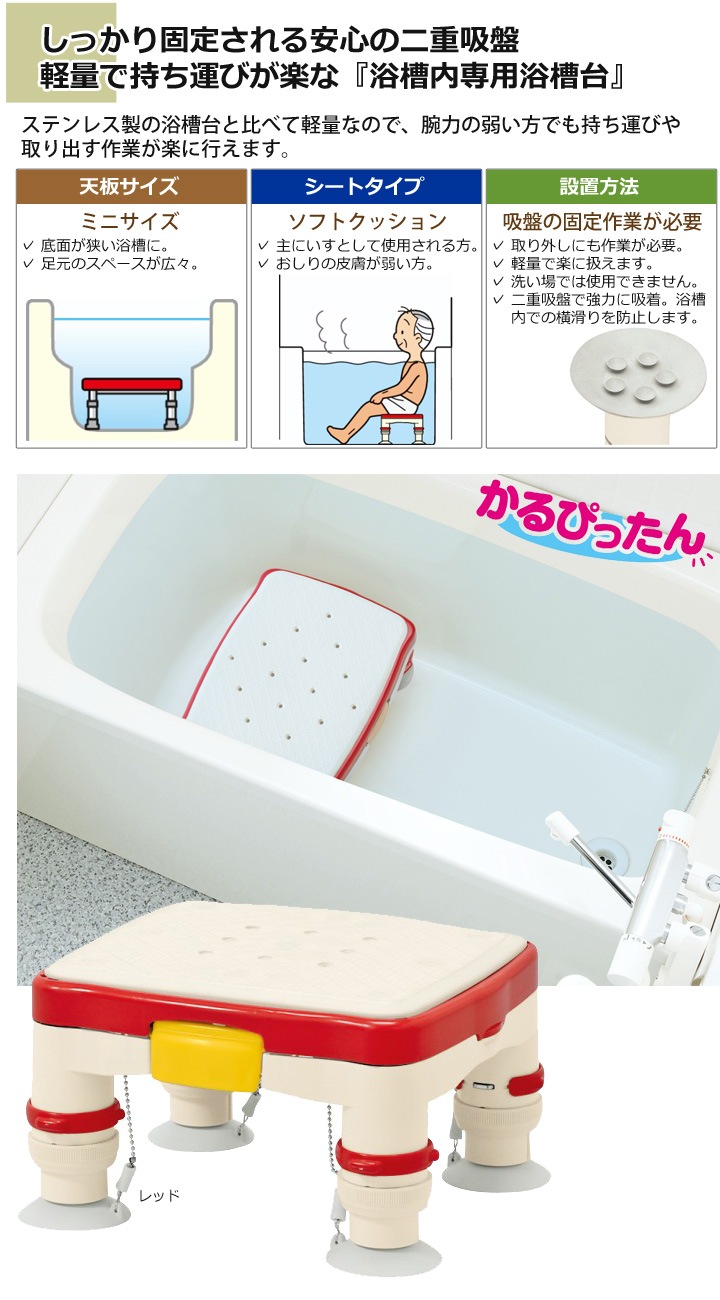 高さ調節付浴槽台R かるぴったんミニタイプ【ソフトシート】-介護用品通販のロッキー