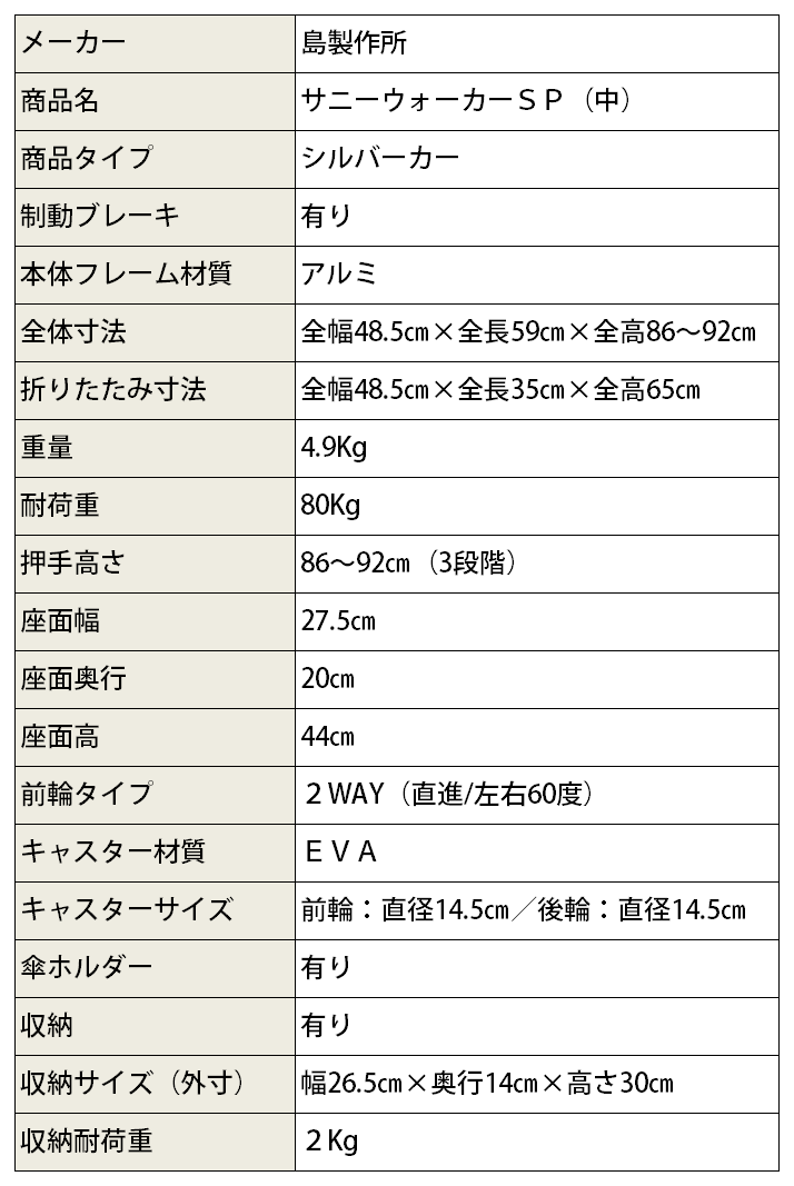 シルバーカーサニーウォーカーSP（中） 316001【島製作所】 | シルバー