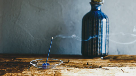 吹きガラス香皿とハンドメイドビーズ香立てのセット