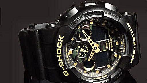 カシオGショック黒金 カモフラージュダイアルシリーズ　アナログ・デジタル腕時計 GA-100CF-1A9JF　メンズ　国内正規品  【動画有】-腕時計通販かわしま