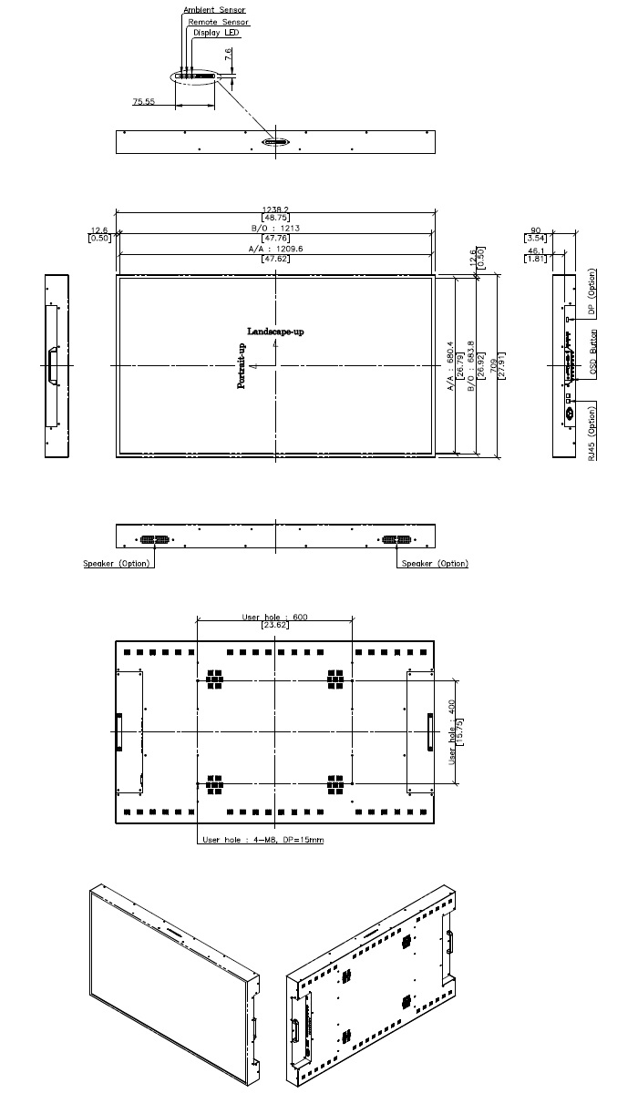 屋内用55型 超高輝度2500cd D557MK 壁掛式