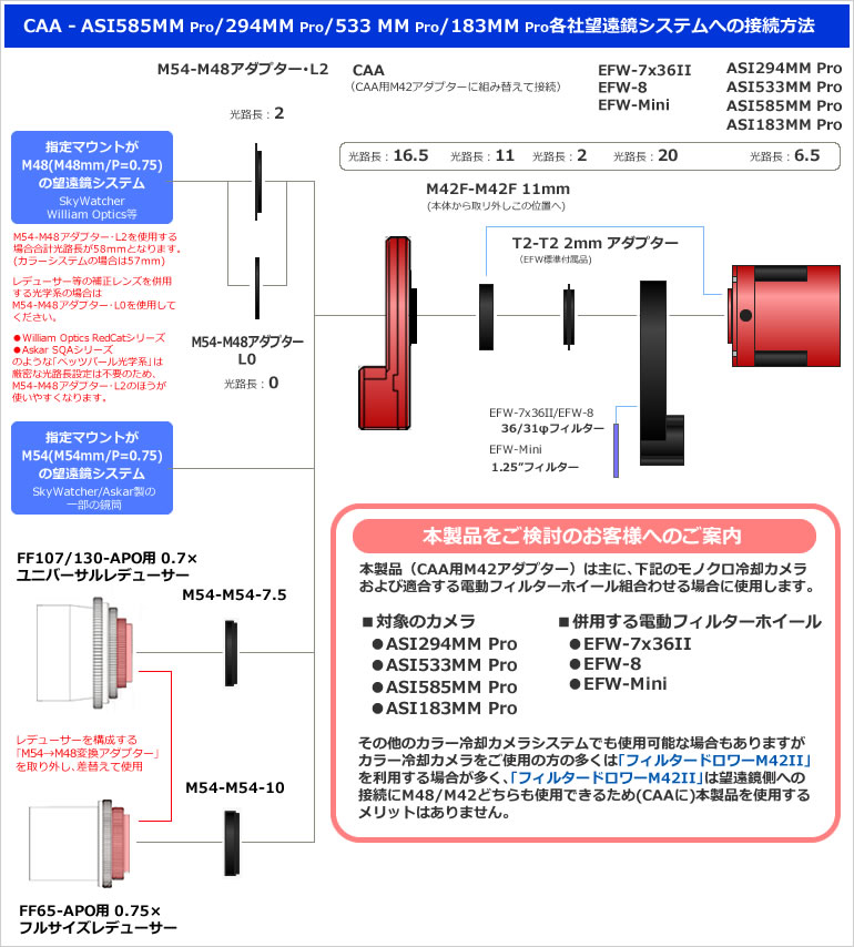 ZWO CAA用M42アダプター CAA-M42 ｜ 天体望遠鏡・双眼鏡等の光学機器