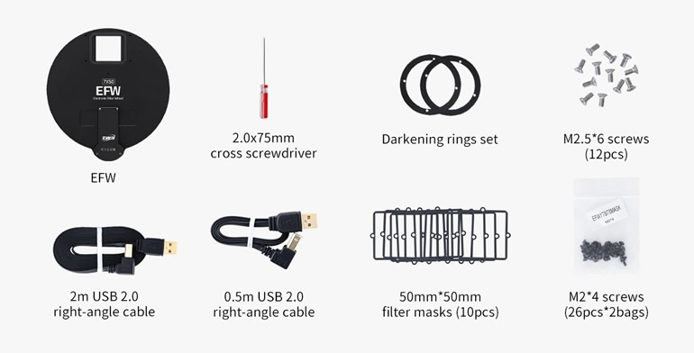 ZWO EFW 7x50mm（50mm角型フィルター用・7枚電動フィルターホイール