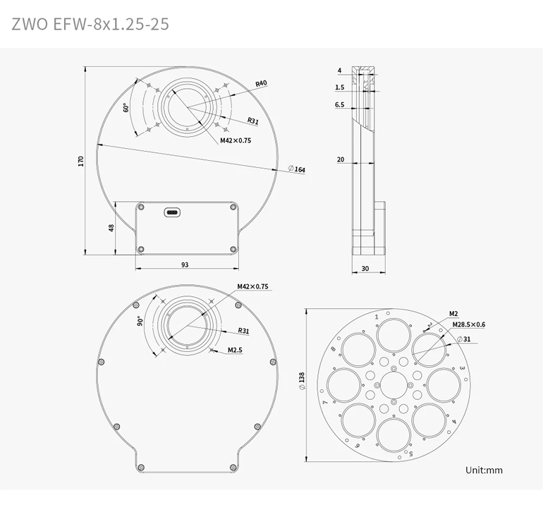 ZWO New EFW-8x1.25