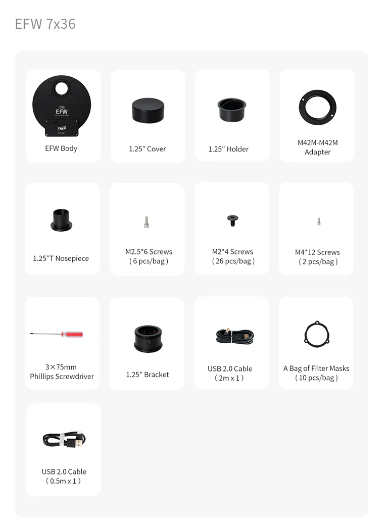 ZWO New EFW-7x36（φ36mmフィルター・7枚用電動フィルターホイール