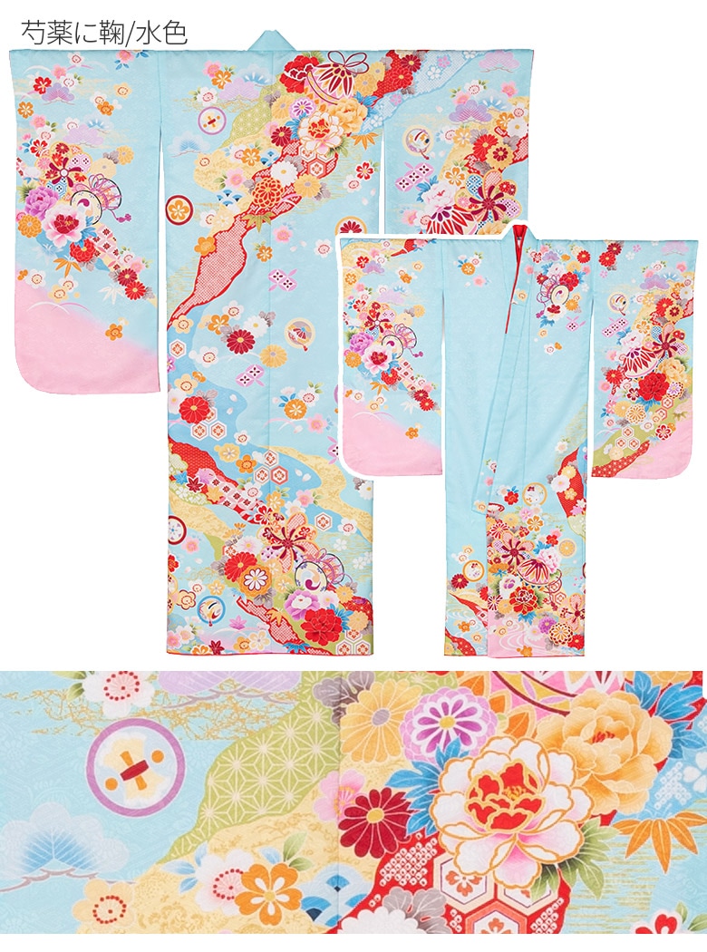 七五三 女の子 着物 四つ身 祝い着 単品 7歳 絵羽柄 襦袢付き