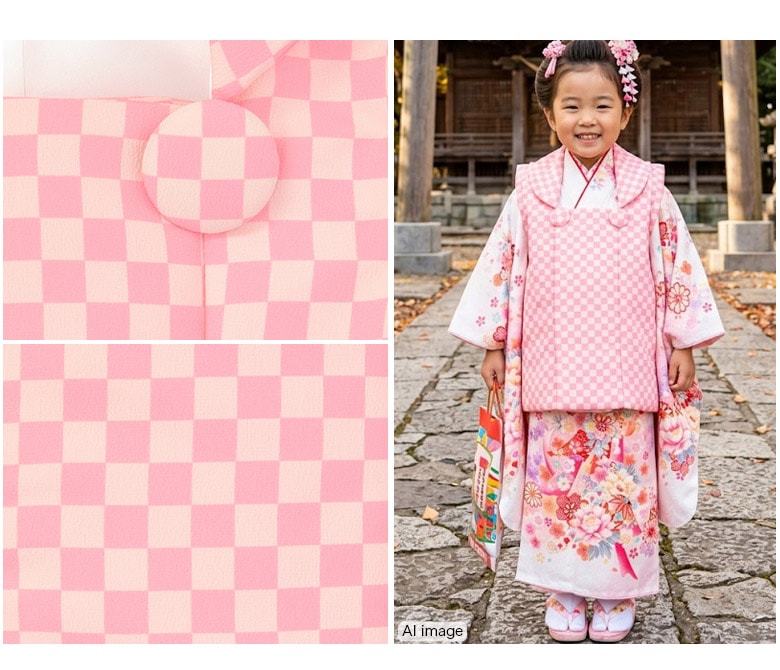 七五三 女の子 被布コート 単品 2才 2歳 3才 3歳 赤 疋田 ピンク 市松