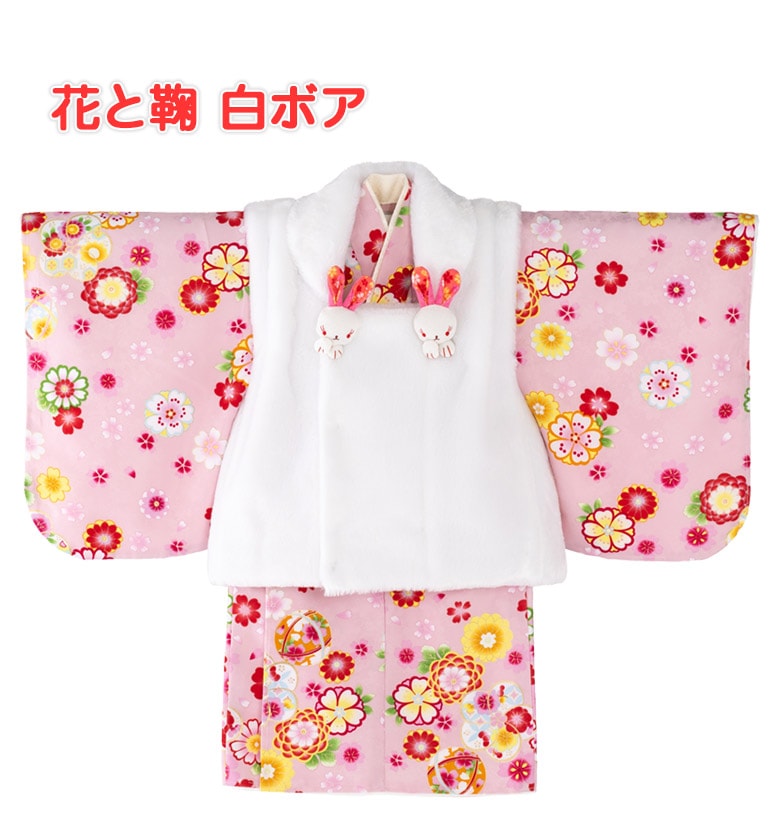 女の子ベビー着物 1才 被布セット さくら 花と鞠 うさぎ 赤 ピンク 小