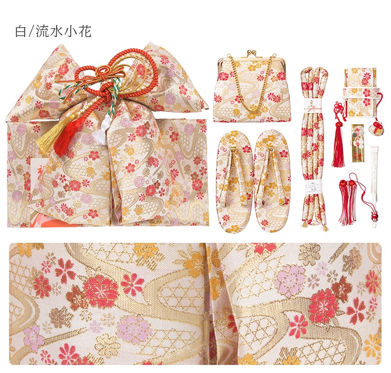 販売】七五三女の子小物 結び帯はこせこ 7点セット 7才 5才 3才 金 赤