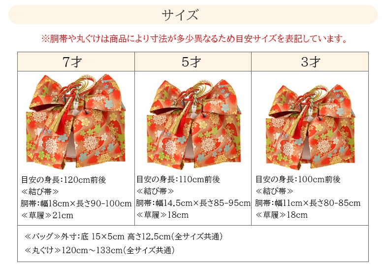 販売】七五三女の子小物 結び帯はこせこ 7点セット 7才 5才 3才 金 赤