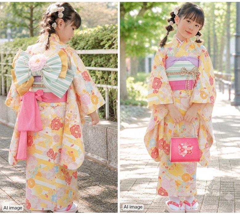 販売】七五三 女の子 7才 7歳 着物 フルセット モダン 小紋柄 14点