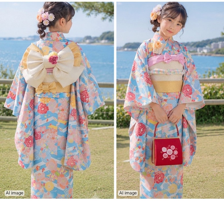 販売】七五三 女の子 7才 7歳 着物 フルセット モダン 小紋柄 14点
