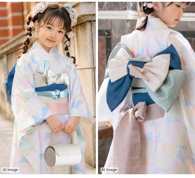 販売】七五三 女の子 7才 7歳 着物 フルセット モダン 小紋柄 14点
