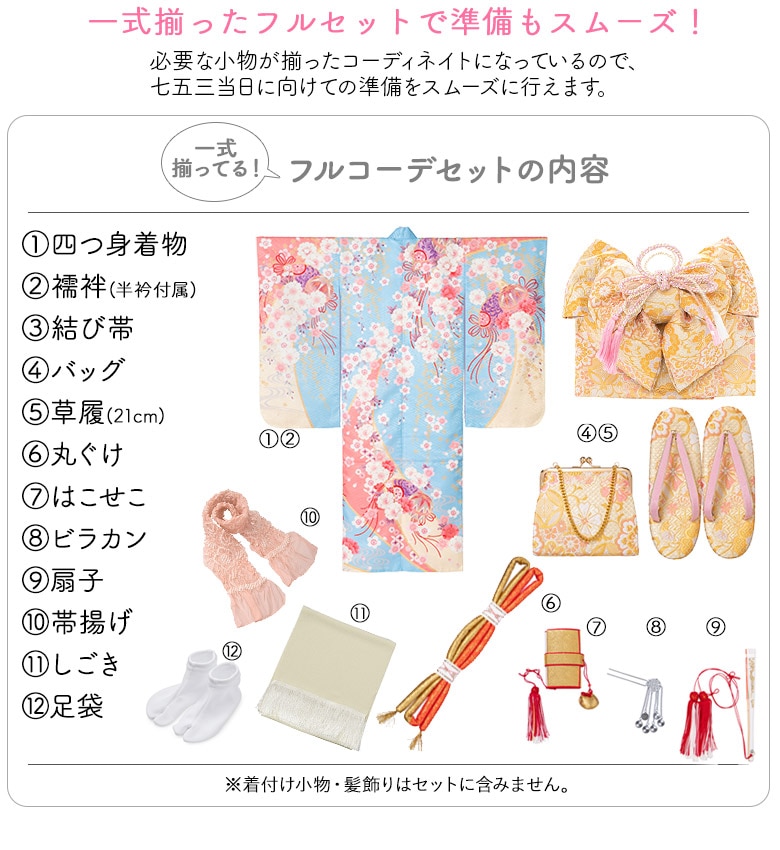 販売】七五三 女の子 7歳 7才 着物 フルセット モダン 絵羽柄 古典柄