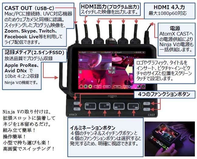 驚きの安さ アトモス ライブスイッチャー「NINJA CAST」 ATOMOS