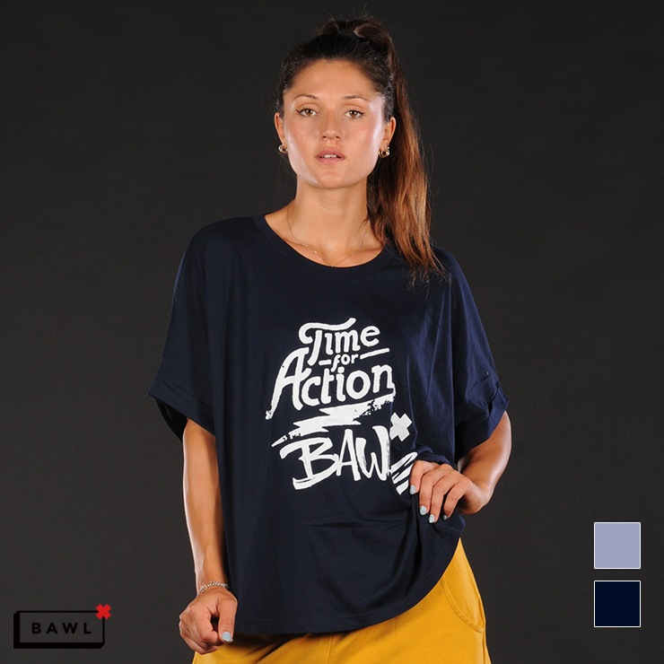 BAWL ボウル BRUSH フレンチスリーブ ワイド Tシャツ LIGHTBLUE NAVY