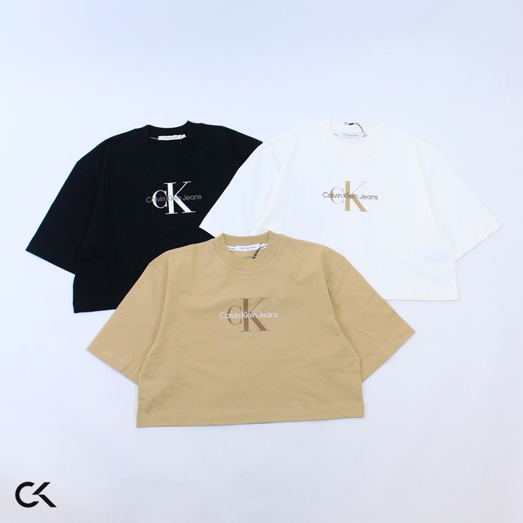 Calvin Klein カルバンクライン クロップ フロントロゴ ワイド Tシャツ
