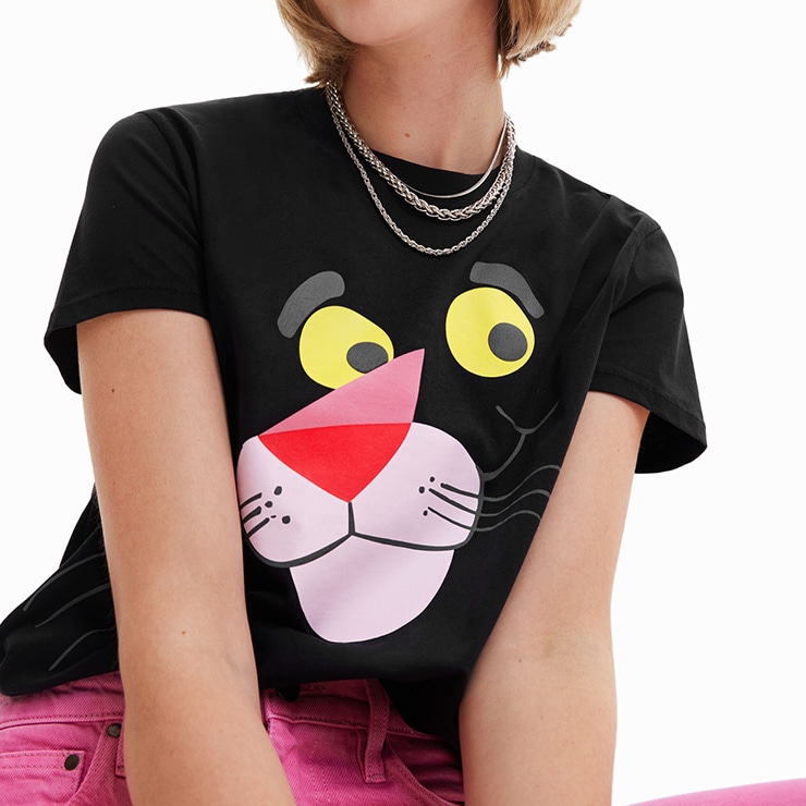 Desigual デシグアル Pink Panther ラウンドネック Tシャツ BLACK M