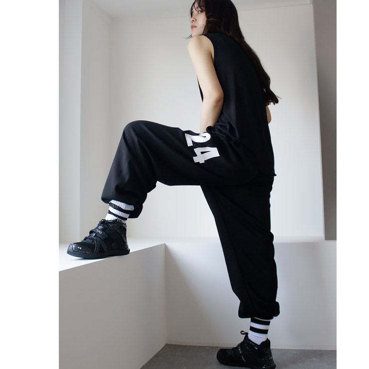 K-collection レディース パンツ ロングパンツ ワイド ロゴ 韓国