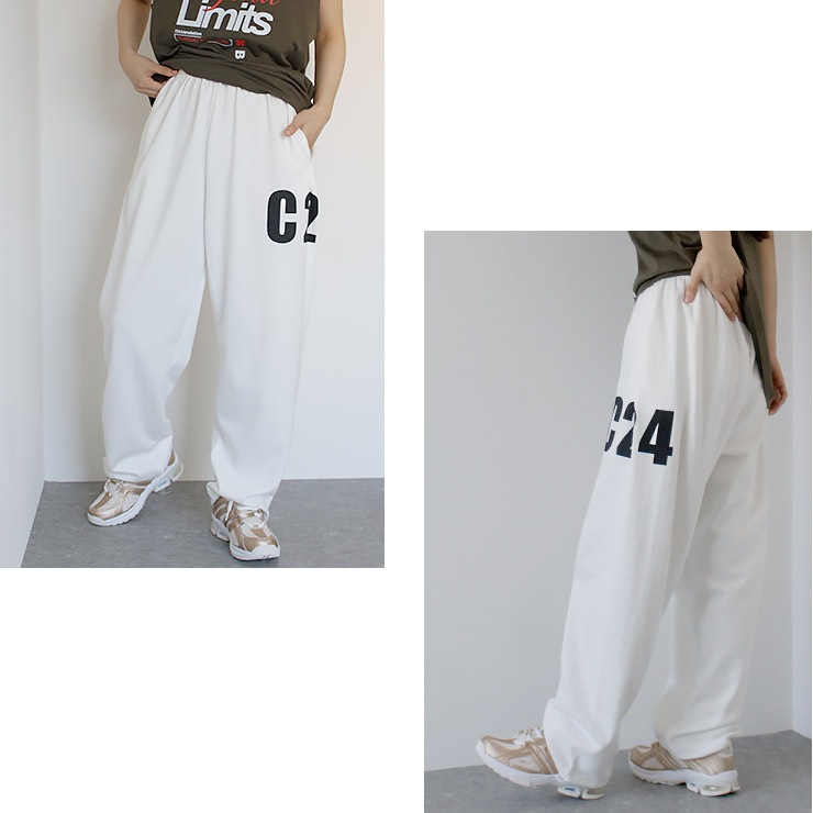 K-collection レディース パンツ ロングパンツ ワイド ロゴ 韓国