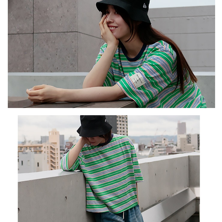 K-collection Tシャツ 五分袖 半袖 袖長め クロップ丈 ロゴ