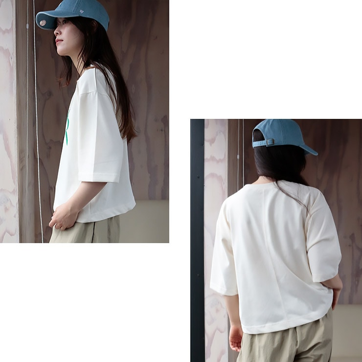 K-collection Tシャツ 半袖 五分袖 袖長め クロップ丈 マルチボーダー