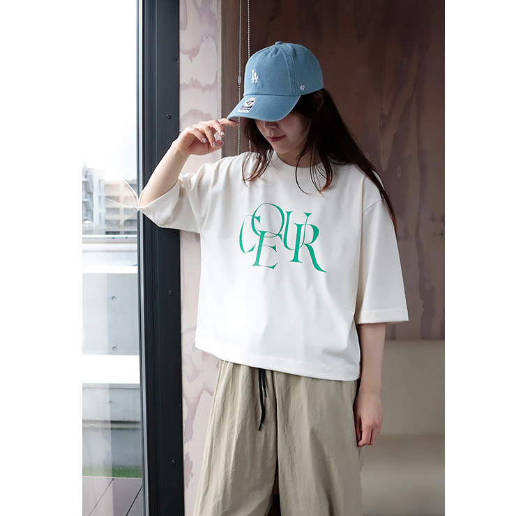 K-collection Tシャツ 半袖 五分袖 袖長め クロップ丈 マルチボーダー